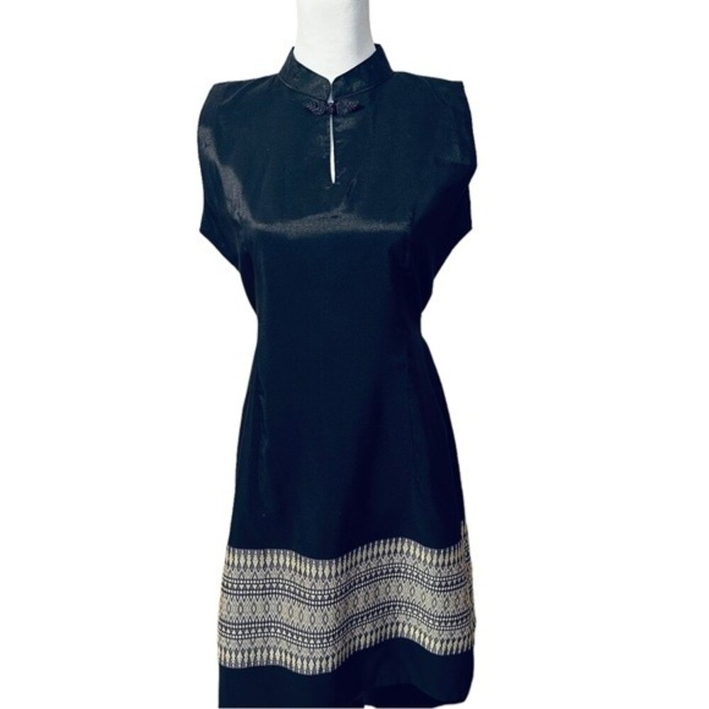 King Thai Silk Black Gold Dress Sz XL - Picture 4 of 13